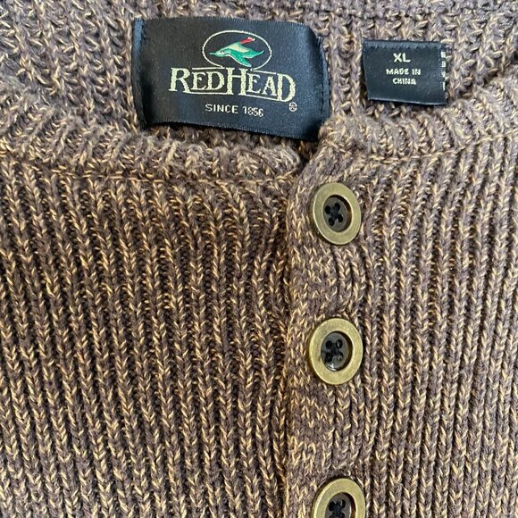 RedHead Mens Henley Sweater XL Brown Ribbed Knit Cotton Blend Commando - Picture 8 of 10